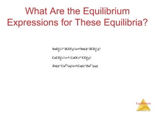 Equilibrium
What Are the Equilibrium
Expressions for These Equilibria?
 