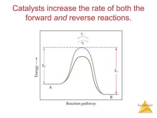 Equilibrium
Catalysts increase the rate of both the
forward and reverse reactions.
 