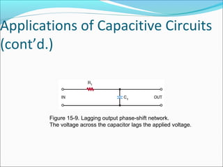 Applications of Capacitive Circuits
(cont’d.)
Figure 15-9. Lagging output phase-shift network.
The voltage across the capacitor lags the applied voltage.
 