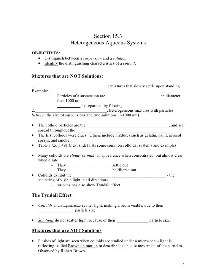 identify solution example solute the and solvent 3 of Water and   Notes Chemistry Chp Systems  15   Aqueous