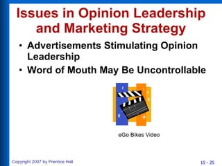 Issues in Opinion Leadership and Marketing Strategy Advertisements Stimulating Opinion Leadership Word of Mouth May Be Uncontrollable eGo Bikes Video 