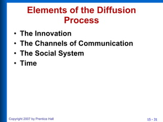 Elements of the Diffusion Process The Innovation The Channels of Communication The Social System Time 
