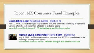 Recent NZ Consumer Fraud Examples
 