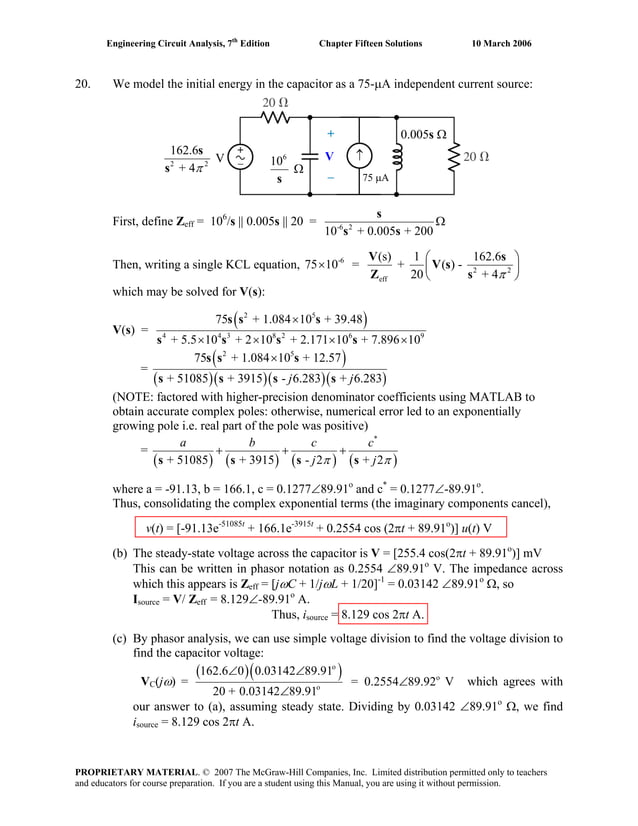 Chapter 15 solutions_to_exercises(engineering circuit analysis 7th) | PDF