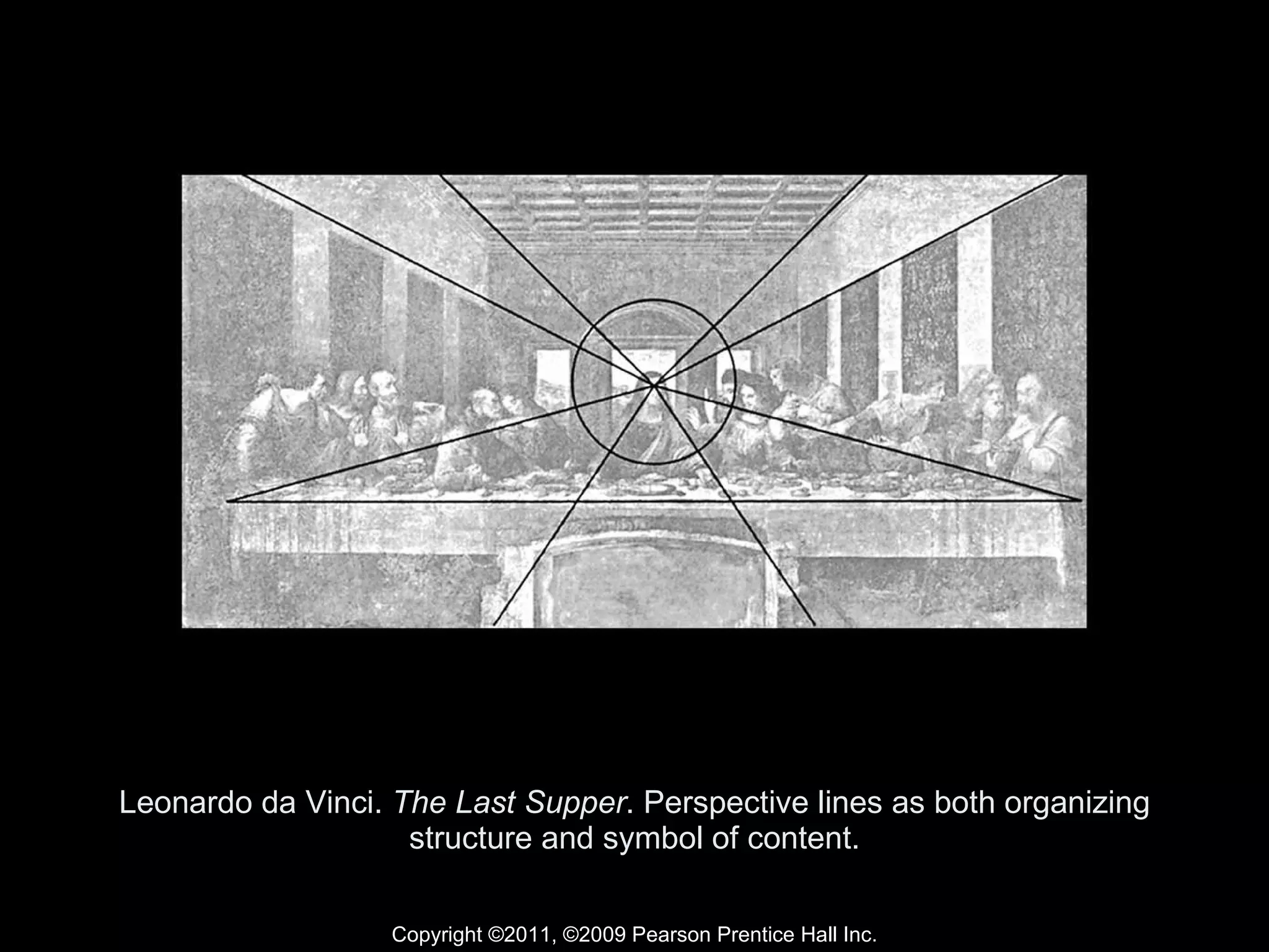 Leonardo da Vinci.  The Last Supper . Perspective lines as both organizing structure and symbol of content. Copyright ©2011, ©2009 Pearson Prentice Hall Inc. 