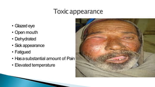 • Glazed eye
• Open mouth
• Dehydrated
• Sickappearance
• Fatigued
• Hasasubstantial amount of Pain
• Elevated temperature
 