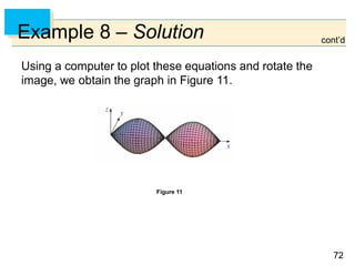 7272
Example 8 – Solution
Using a computer to plot these equations and rotate the
image, we obtain the graph in Figure 11.
Figure 11
cont’d
 