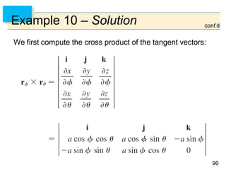 9090
Example 10 – Solution
We first compute the cross product of the tangent vectors:
cont’d
 