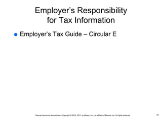 Elsevier items and derived items Copyright © 2016, 2011 by Mosby, Inc., an affiliate of Elsevier Inc. All rights reserved.
Employer’s Responsibility
for Tax Information
 Employer’s Tax Guide – Circular E
29
 