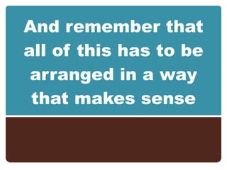 And remember that all of this has to be arranged in a way that makes sense 