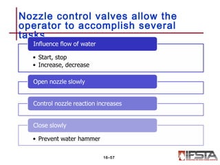 Nozzle control valves allow the
operator to accomplish several
tasks.
16–57
 