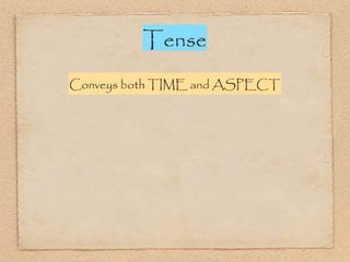 Tense
Conveys both TIME and ASPECT
 
