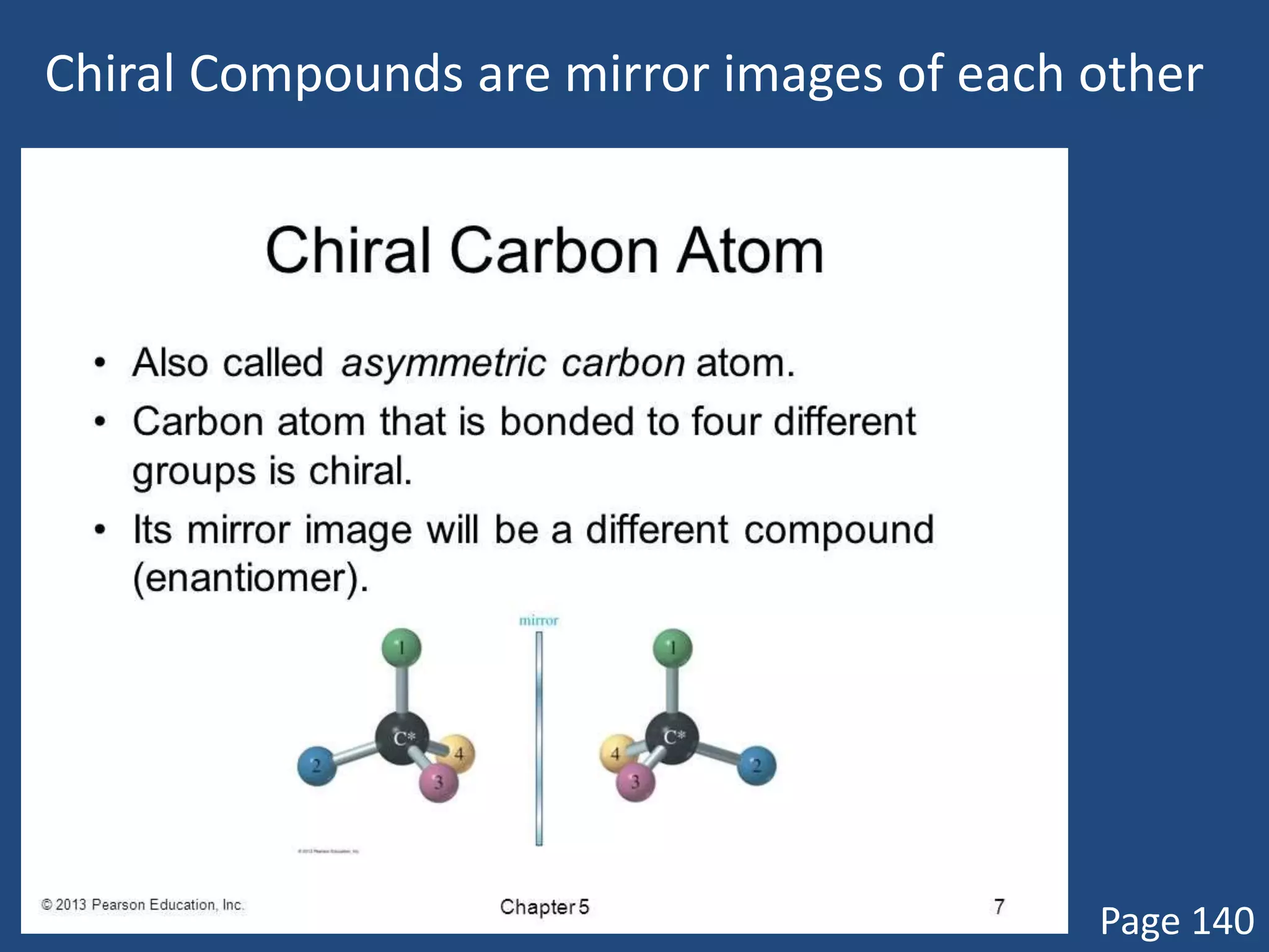 Chiral Compounds are mirror images of each other
Page 140
 