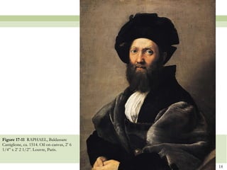 Figure 17-11  RAPHAEL, Baldassare Castiglione, ca. 1514. Oil on canvas, 2’ 6 1/4” x 2’ 2 1/2”. Louvre, Paris.  