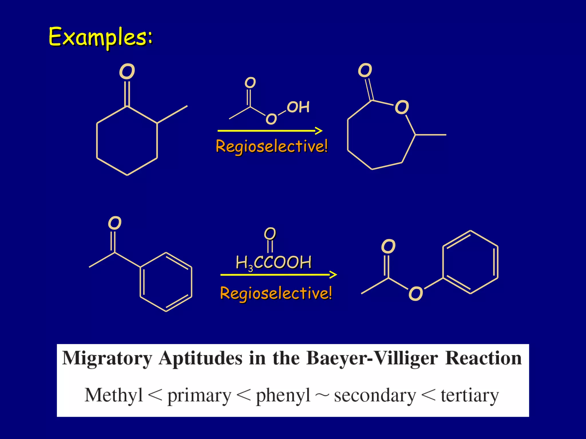 Examples:Examples:
O
Regioselective!Regioselective!
O
O
O
HH33CCOOHCCOOH
O
O
O
O
OH
OO
Regioselective!Regioselective!
 