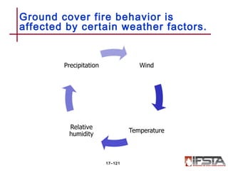 Ground cover fire behavior is
affected by certain weather factors.
17–121
 