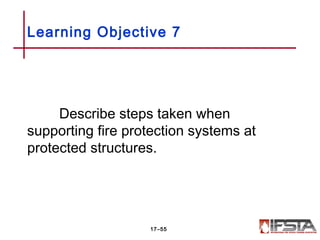 Describe steps taken when
supporting fire protection systems at
protected structures.
Learning Objective 7
17–55
 