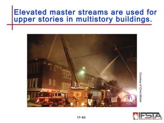 Elevated master streams are used for
upper stories in multistory buildings.
17–63
CourtesyofChrisMickal
 