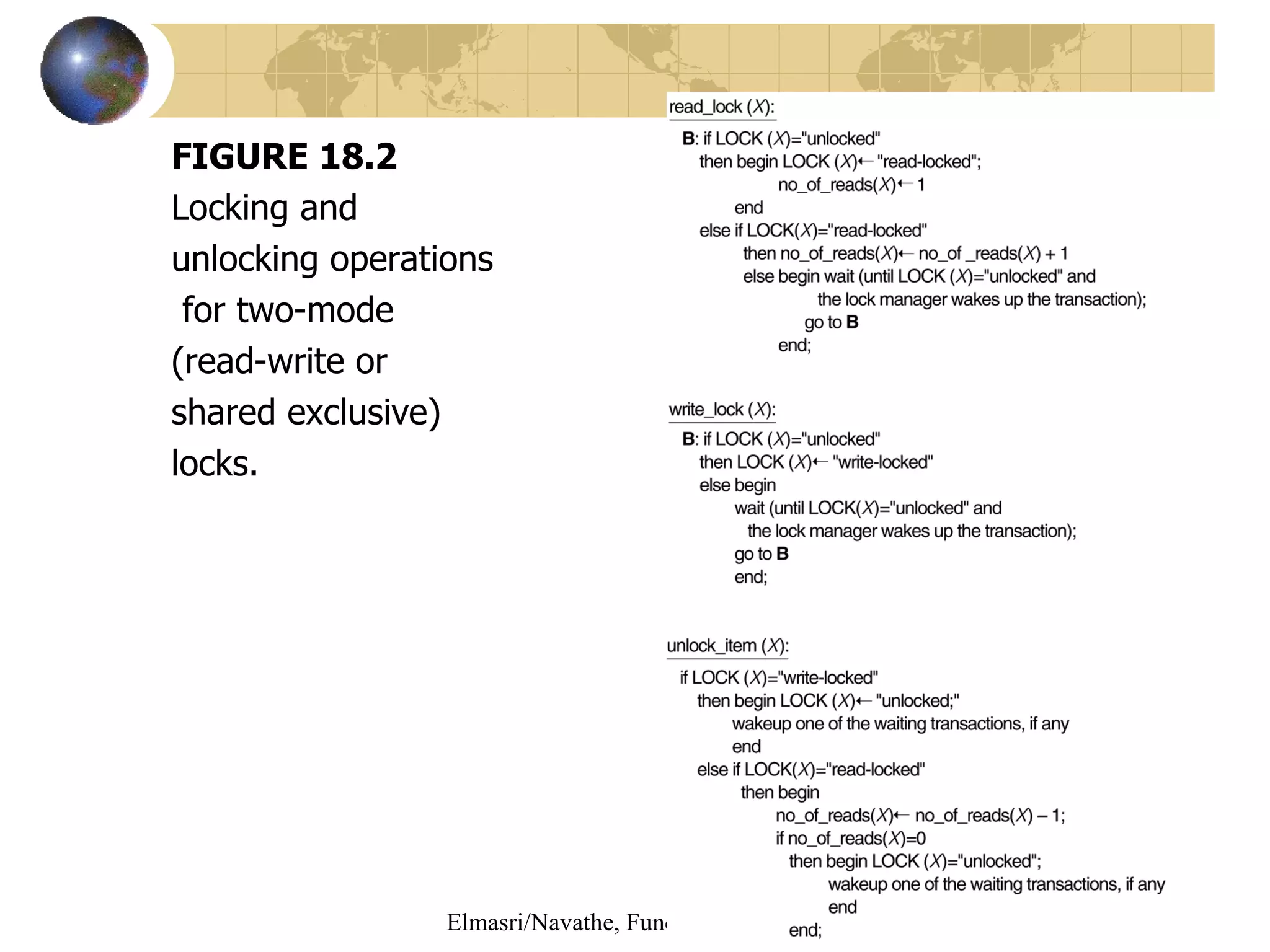 FIGURE 18.2 Locking and  unlocking operations for two-mode  (read-write or  shared exclusive)  locks. 