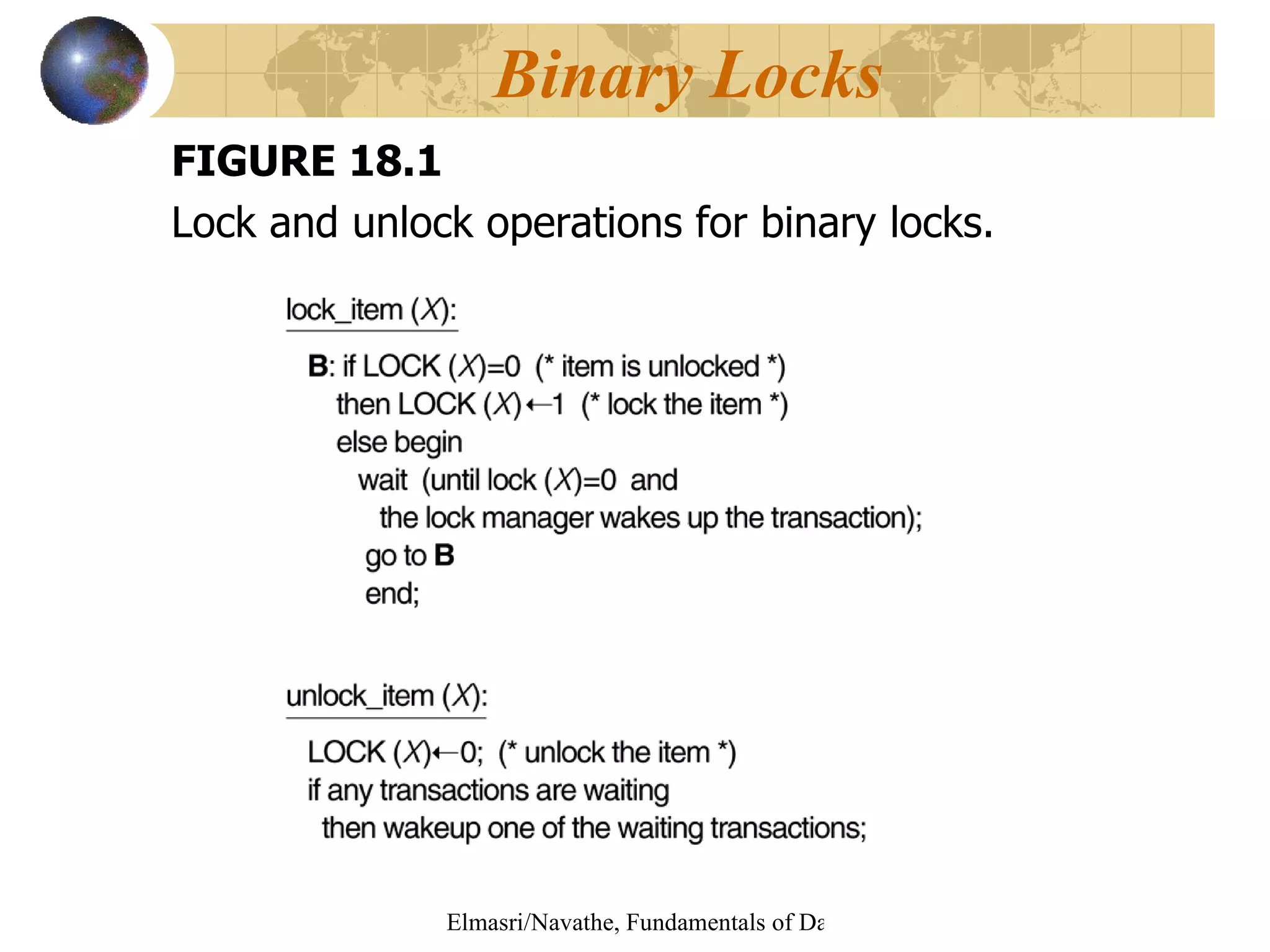 FIGURE 18.1 Lock and unlock operations for binary locks. Binary Locks 