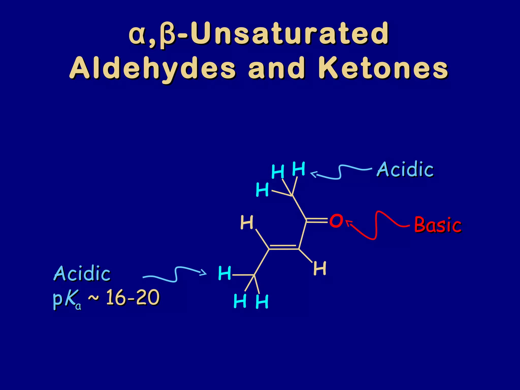 αα,,ββ-Unsaturated-Unsaturated
Aldehydes and KetonesAldehydes and Ketones
AcidicAcidic
BasicBasic
AcidicAcidic
ppKKaa ~ 16-20~ 16-20
O
HH
H
H
H
HH
H
 