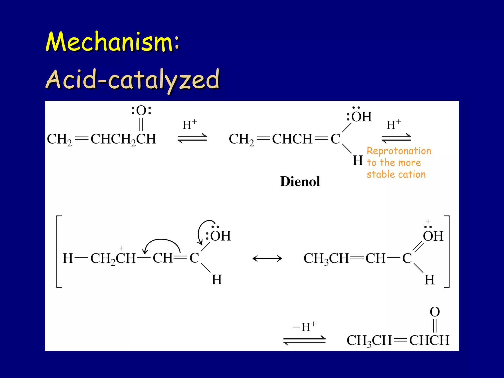 MechanismMechanism::
Acid-catalyzedAcid-catalyzed
Reprotonation
to the more
stable cation
 