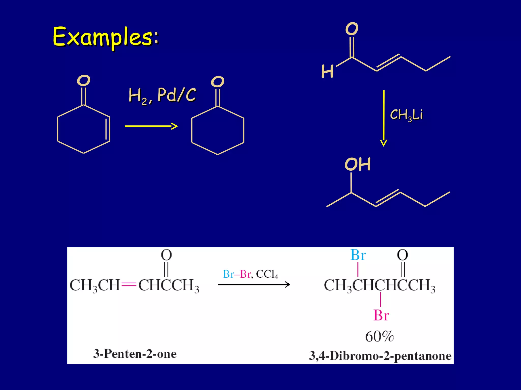 ExamplesExamples::
O O
HH22, Pd/C, Pd/C
CHCH33LiLi
O
OH
H
 