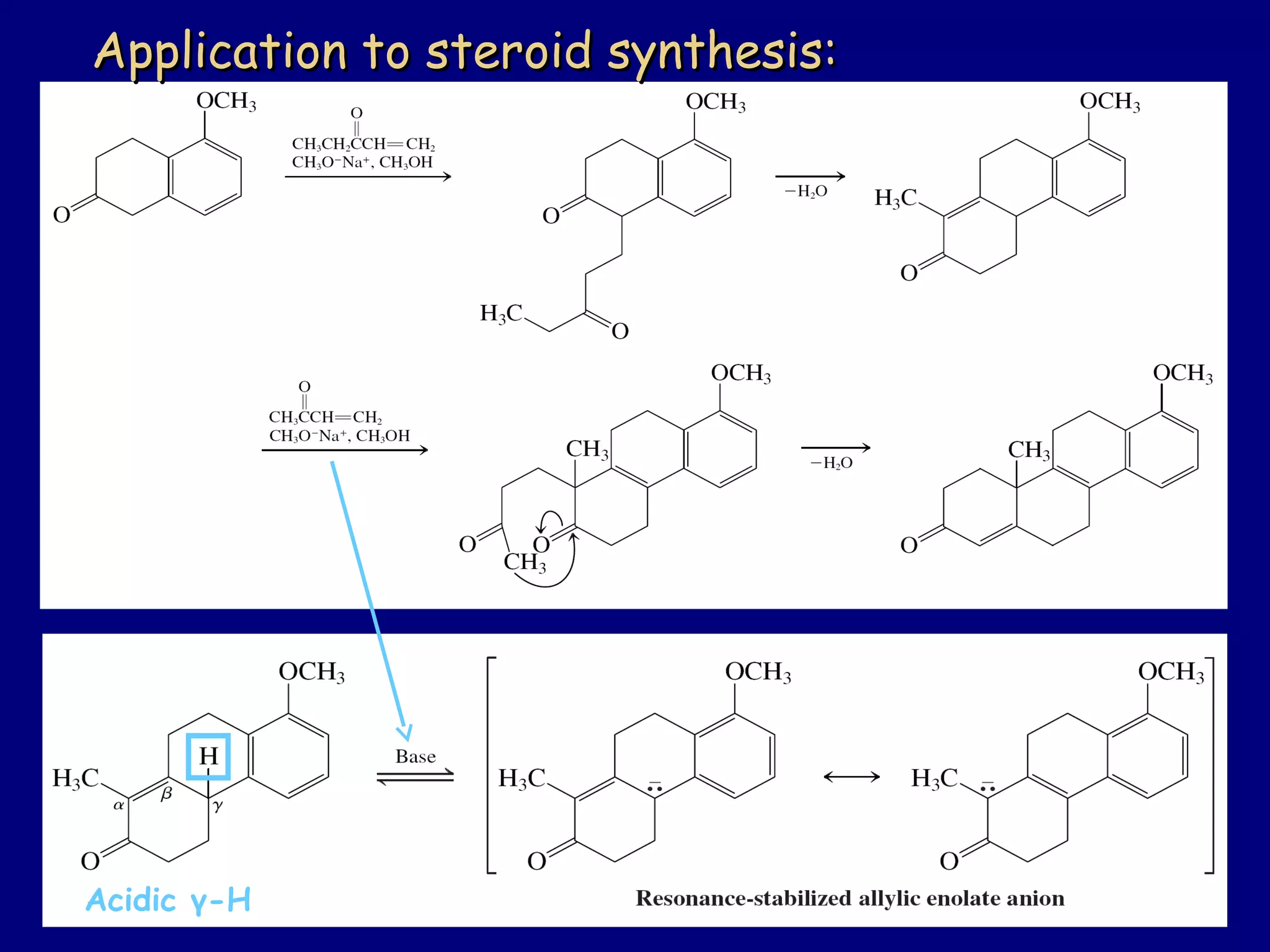 Application to steroid synthesis:Application to steroid synthesis:
Acidic γ-H
 
