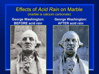 Effects of  Acid Rain  on Marble (marble is calcium  carbonate ) George Washington: BEFORE acid rain George Washington: AFTER acid rain 