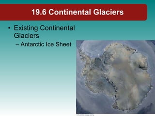 19.6 Continental Glaciers Existing Continental Glaciers Antarctic Ice Sheet 