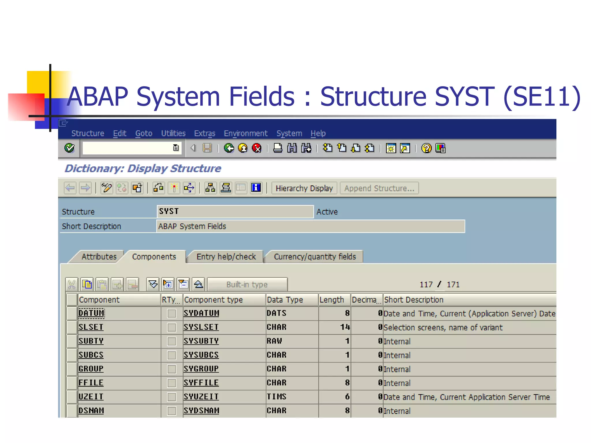ABAP System Fields : Structure SYST (SE11) 