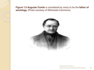 Figure 1.5 Auguste Comte is considered by many to be the father of
sociology. (Photo courtesy of Wikimedia Commons)
Downlo...