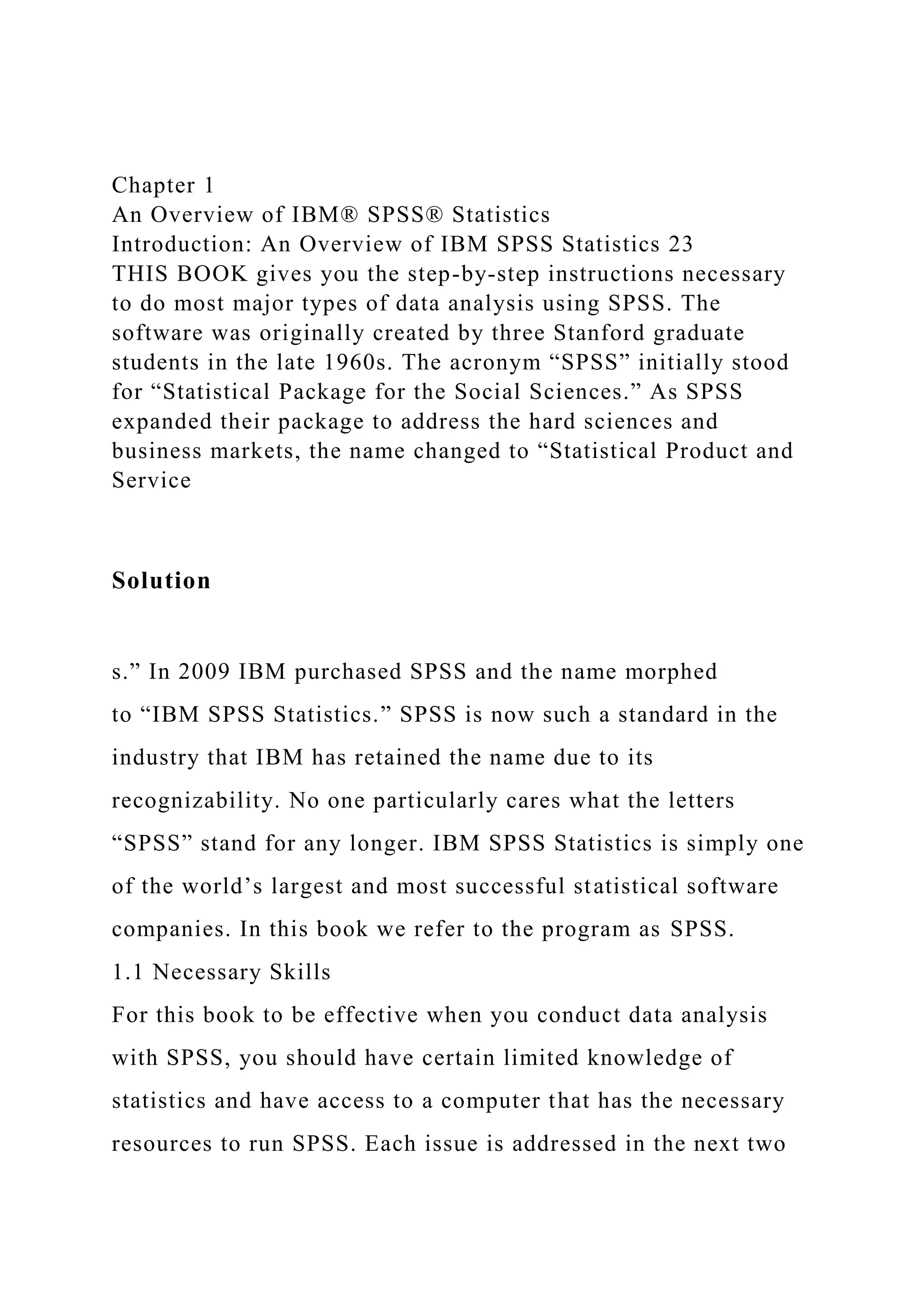 Chapter 1An Overview of IBM® SPSS® StatisticsIntroduction An .docx