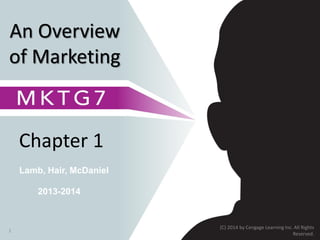 Chapter 1
1
Lamb, Hair, McDaniel
An Overview
of Marketing
2013-2014
(C) 2014 by Cengage Learning Inc. All Rights
Reserved.
 