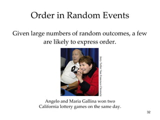 Order in Random Events Given large numbers of random outcomes, a few are likely to express order. Angelo and Maria Gallina won two California lottery games on the same day. Jerry Telfer/ San Francisco Chronicle 