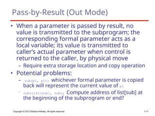 Comprehensive Overview of Subprograms: Design, Parameter Passing, and ...