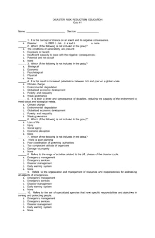 Chapter 1 basic concept of disaster | DOCX