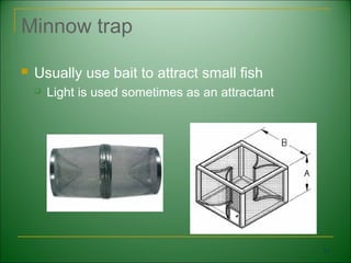 Minnow trap

   Usually use bait to attract small fish
       Light is used sometimes as an attractant




                                                   71
 