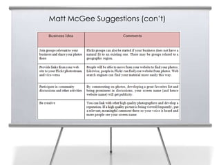 Matt McGee Suggestions (con’t)
 