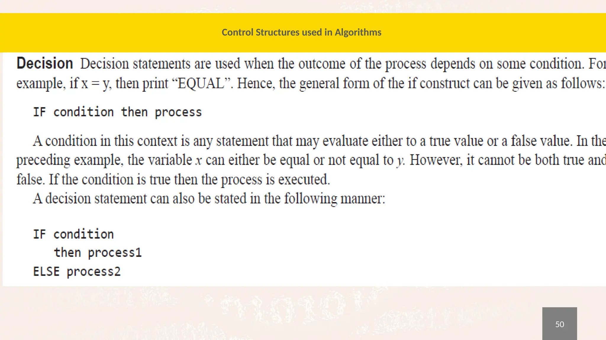 50
Control Structures used in Algorithms
 
