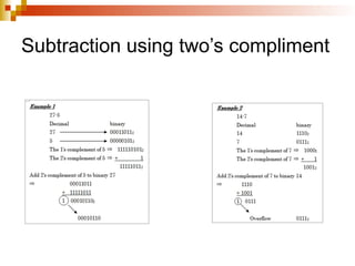 Subtraction using two’s compliment
 
