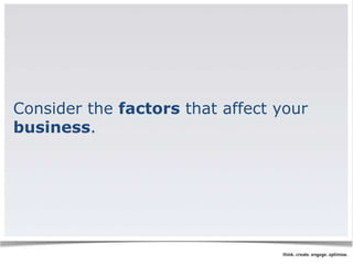 Consider the factors that affect your 
business. 
 