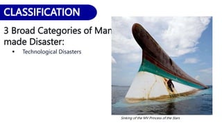 3 Broad Categories of Man-
made Disaster:
 Technological Disasters
Sinking of the MV Princess of the Stars
 