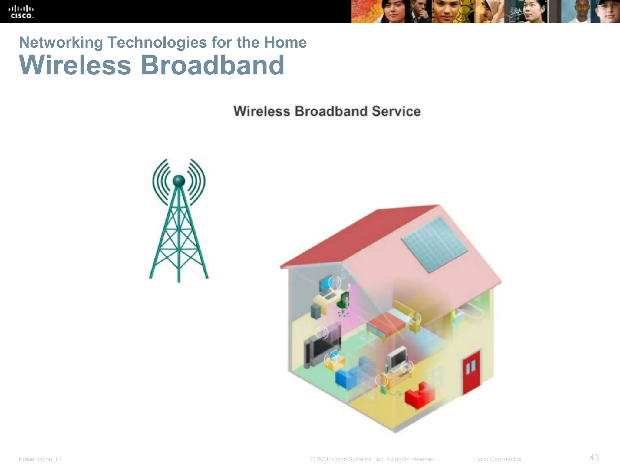 Presentation_ID 43
© 2008 Cisco Systems, Inc. All rights reserved. Cisco Confidential
Networking Technologies for the Home
Wireless Broadband
 