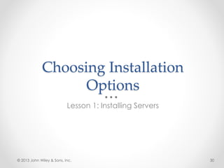 Choosing Installation
Options
Lesson 1: Installing Servers
© 2013 John Wiley & Sons, Inc. 30
 