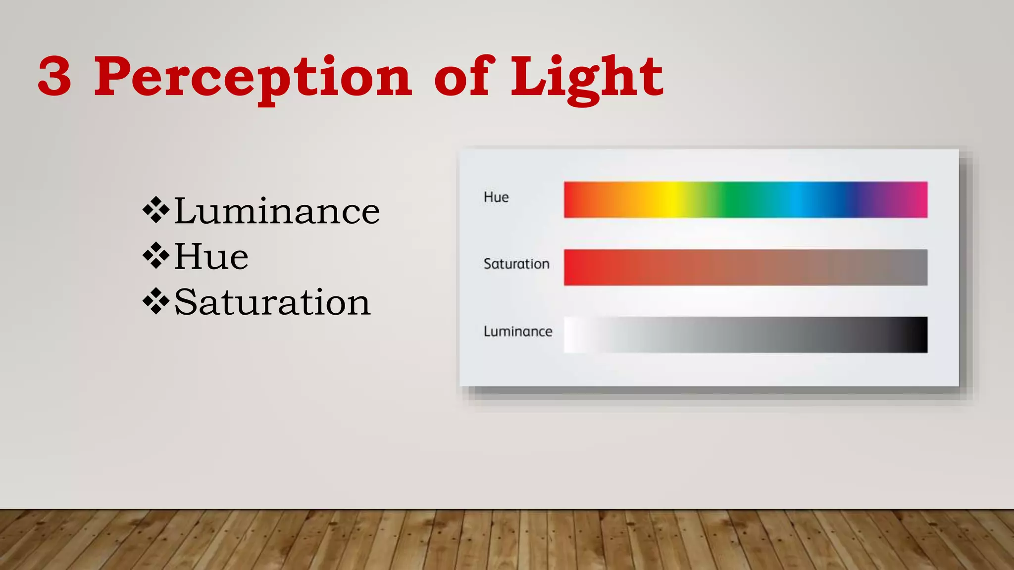 3 Perception of Light
Luminance
Hue
Saturation
 