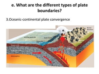 e. What are the different types of plate 
boundaries? 
3.Oceanic-continental plate convergence 
 