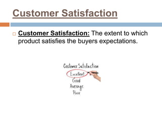 Customer Satisfaction
 Customer Satisfaction: The extent to which
product satisfies the buyers expectations.
 