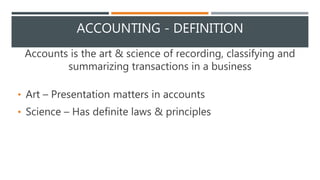 Chapter 1 Introduction to Accounting and Accounting Systems Part - I | PPTX