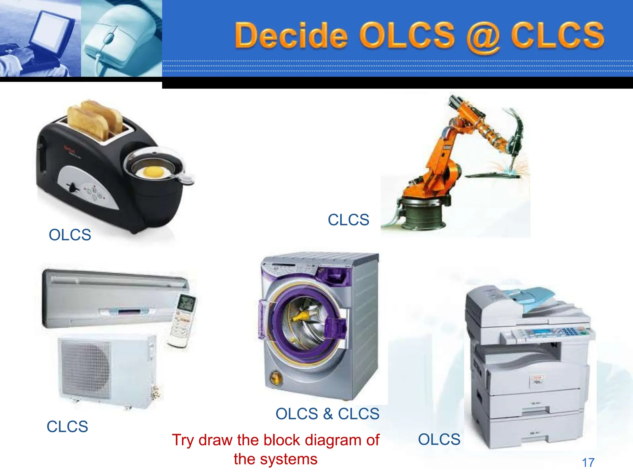 17
OLCS
CLCS
CLCS
OLCS & CLCS
OLCS
Try draw the block diagram of
the systems
 